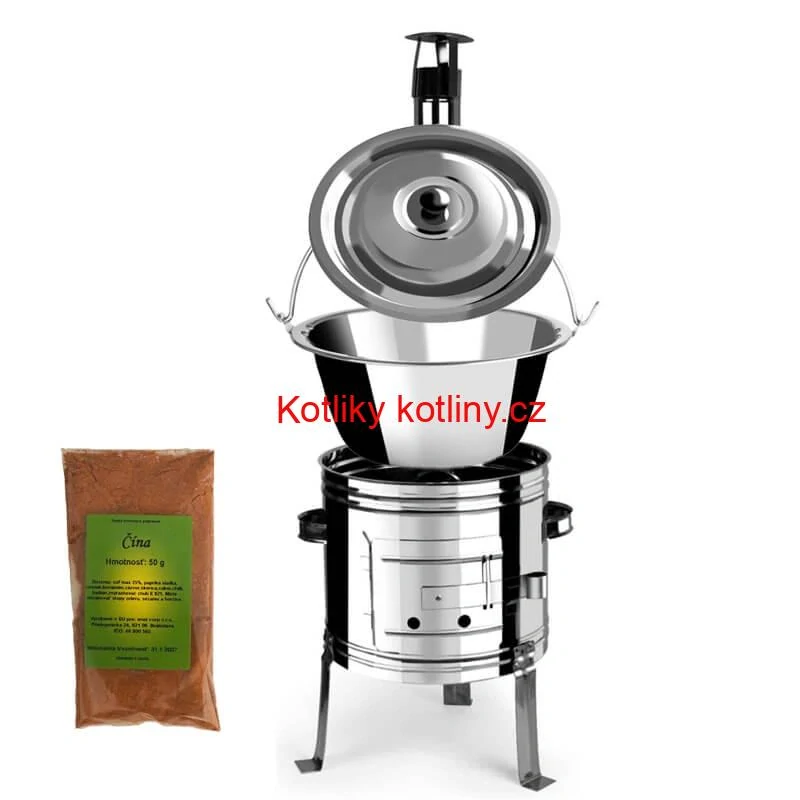 Nerezový kotlík 10 L (0,8 mm) + nerezová kotlina 31 INOX + Wok + koření 50 g