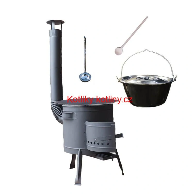 Smaltovaný kotlík 22 L + litinová pánev 45 cm + nízká žáruvzdorná kotlina 42 cm PLUS 600
