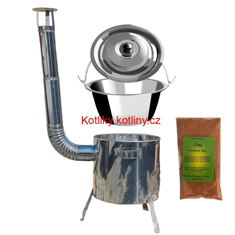 Nerezový kotlík 10 L (0,8 mm) + nerezová kotlina 31 INOX LUSTRO + Wok + koření 50 g
