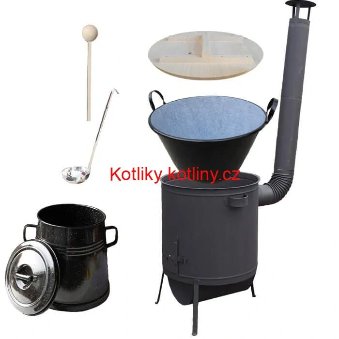 Smaltovaný kotel 100 L + žáruvzdorná kotlina 42 PLUS 600 4 MM + nádoba na sádlo 10 L