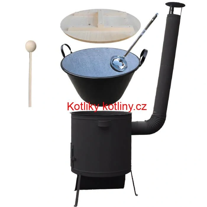 Smaltovaný kotel 100 L + žáruvzdorná kotlina 42 PLUS 600 4 MM + vařečka a naběračka BIG PARTY