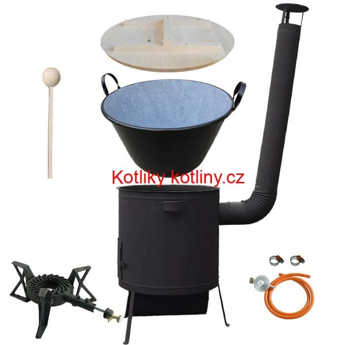Zabijačkový smaltovaný kotel 100 L, žáruvzdorná kotlina 42 PLUS 600 4 MM, hořák 7 kW + vařečka