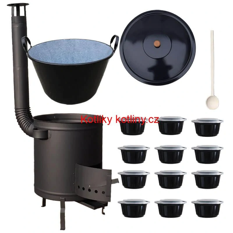 Smaltovaný kotel 60 L + silná kovová kotlina 53 cm (2 mm) STRONG PLUS 600 + misky 12 ks