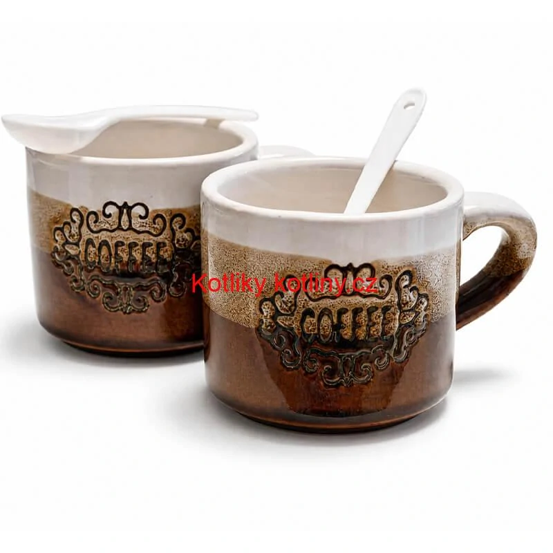 Keramické hrnky na kávu 150 ml COFFEE s lžičkami 2 ks