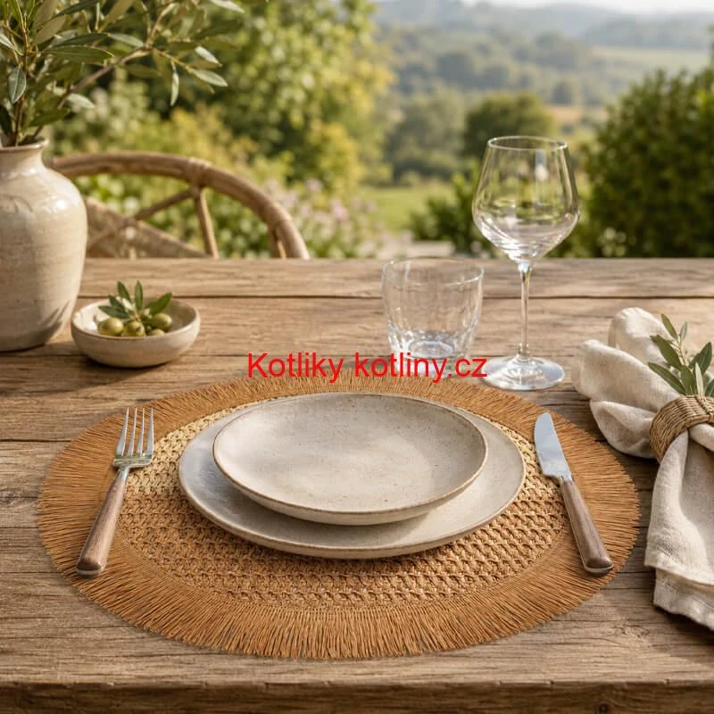 Kulatá přírodní podložka pod talíř se třásněmi 37 cm