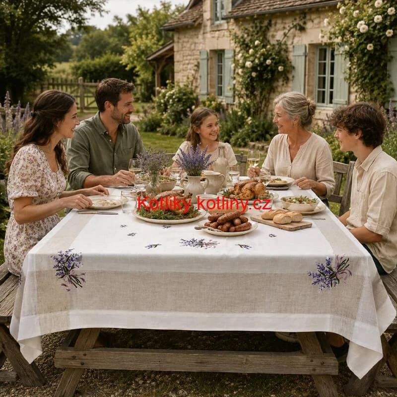 Hrubší textilní ubrus Levandule Provence 150 × 220 cm