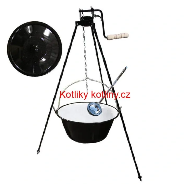 Smaltovaný kotlík 20 L + poklice + stojan s kladkou VAR