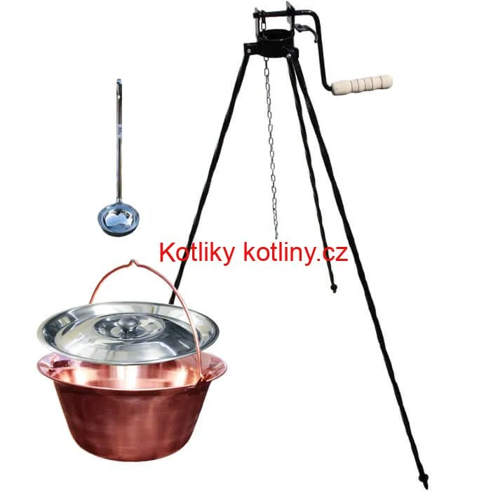 Měděný kotlík 10 L (1,2 mm) + poklice + stojan s kladkou VAR
