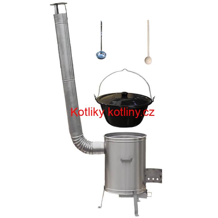 Smaltovaný kotlík 13 L (1,2 mm) + nerezová kotlina 36 cm + vařečka a naběračka LUX