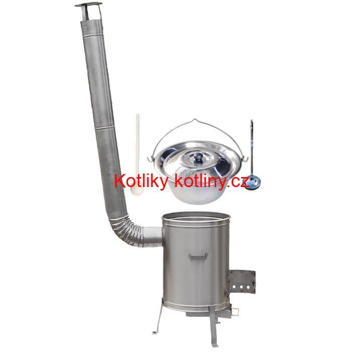 Nerezový kotlík 14 L (0,8 mm) + nerezová kotlina 36 cm + vařečka a naběračka LUX