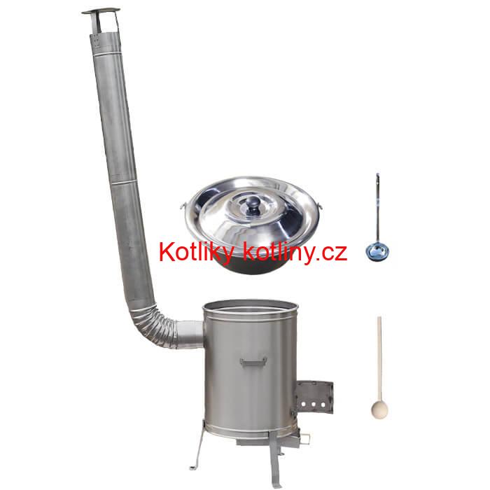 Nerezový kotlík 15 L (1,5 mm) + nerezová kotlina 36 cm + vařečka a naběračka LUX