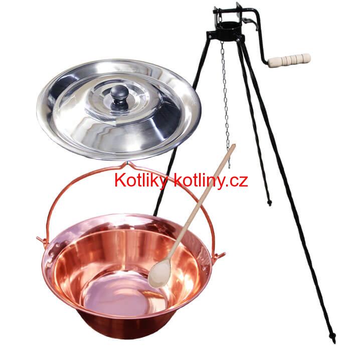 Měděný kotlík 14 L + stojan s kladkou VAR