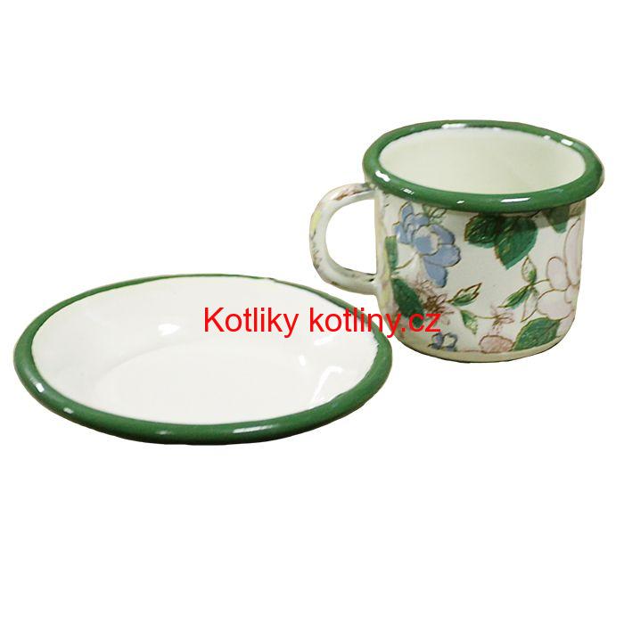 Smaltovaný šálek + podšálek