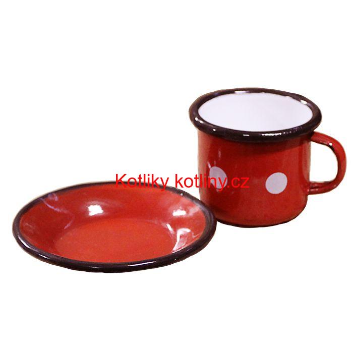 Smaltovaný šálek + podšálek