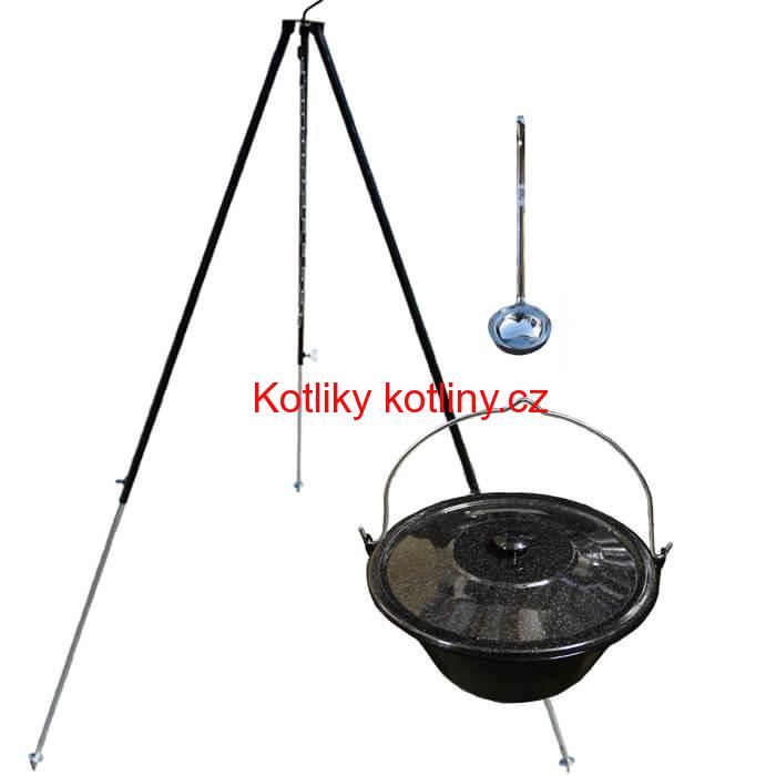 Smaltovaný kotlík 30 L poklice + teleskopická trojnožka 1,40 m