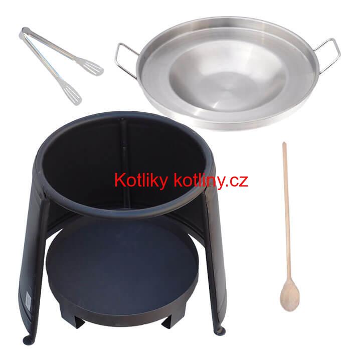 Nerezová pánev + chránič plamene a ohniště