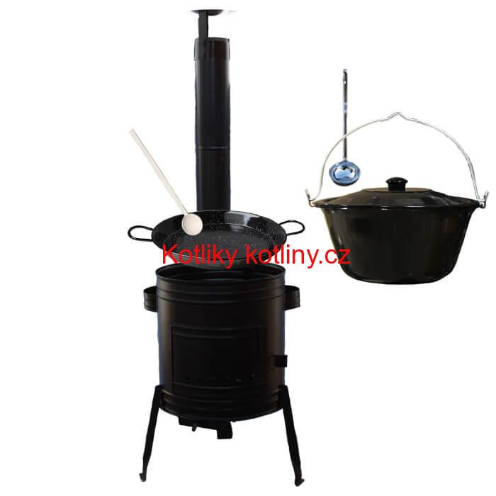 Paella smaltovaná pánev 38 cm se smaltovaným kotlíkem 13 L (1,2 mm) a kotlinou