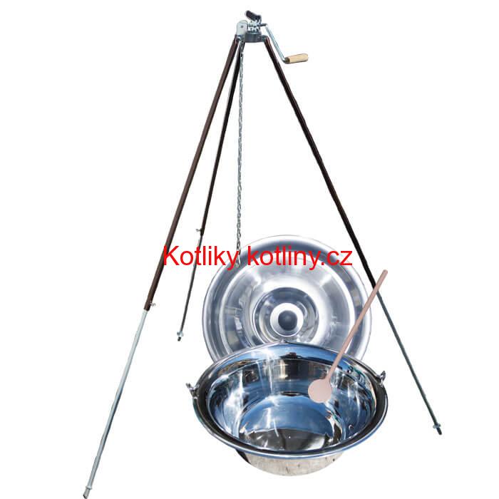 Nerezový kotlík 15 L (1,2 mm) + teleskopická trojnožka s pojistnou kladkou + poklice