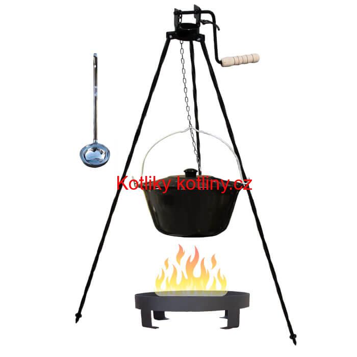 Smaltovaný kotlík 16 L (1,2 mm) + Ohniště + stojan s kladkou VAR