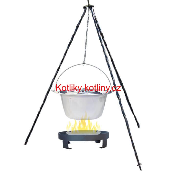 Nerezový kotlík 14 L (0,8 mm) + Ohnisko + stojan 1,2 m