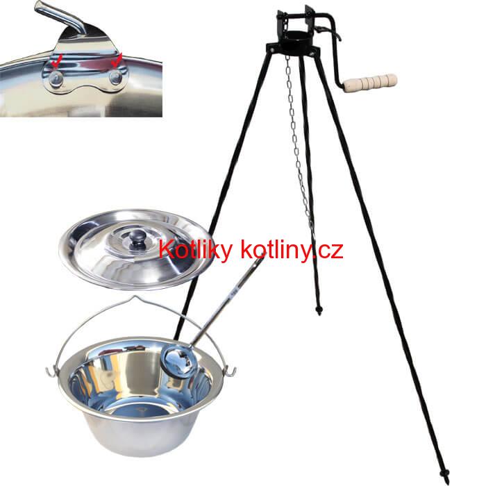 Nerezový kotlík 15 L (0,8 mm) s nýty + stojan s kladkou VAR