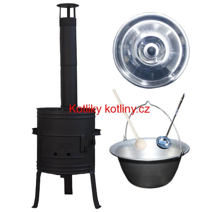Nerezový kotlík 10 L (1,5 mm) + nízká žáruvzdorná kotlina 33 cm PLUS 700 + vařečka a naběračka