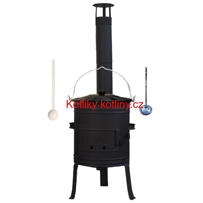 Smaltovaný kotlík 10 L (1,2 mm) + nízká žáruvzdorná kotlina 33 cm PLUS 700 + vařečka a naběračka