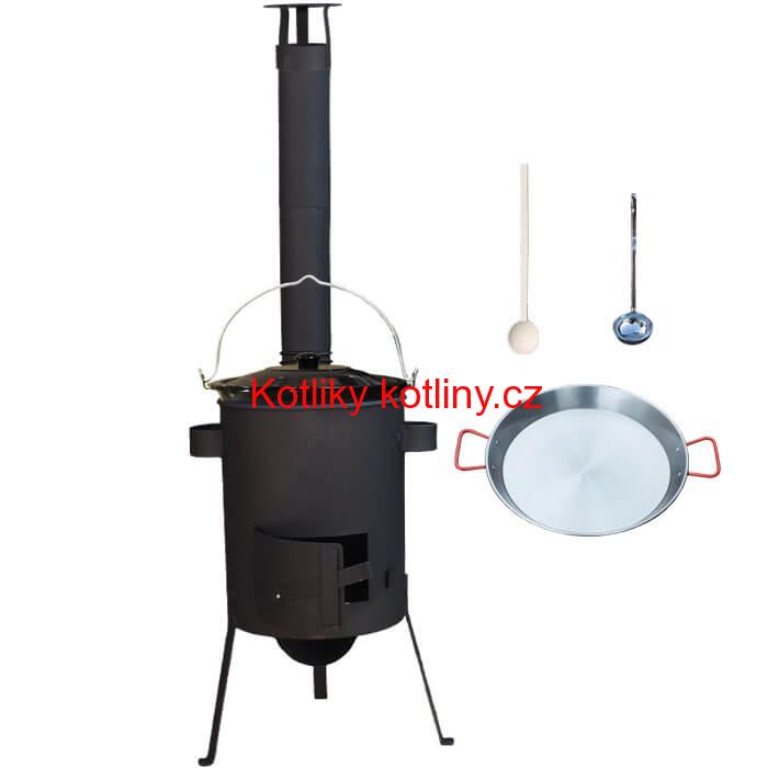 Smaltovaný kotlík 20 L + Paella ocelová pánev 46 cm + žáruvzdorná kotlina 42 PLUS 600 4 MM