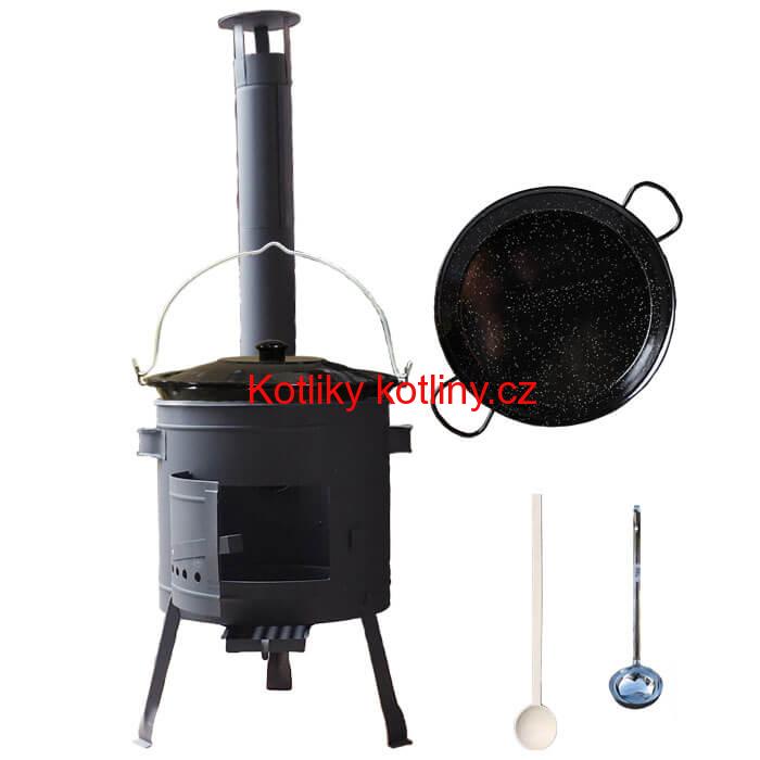 Smaltovaný kotlík 16 L + Paella smaltovaná pánev 42 cm + žáruvzdorná nízká kotlina 39 PLUS 600