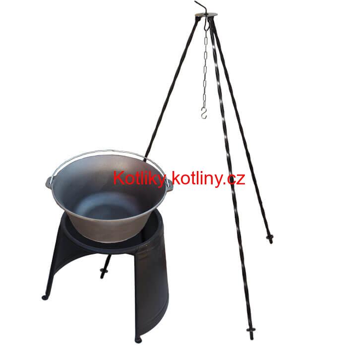Litinový kotlík 10,8 L + chránič plamene 37 cm + trojnožka 1,2 m