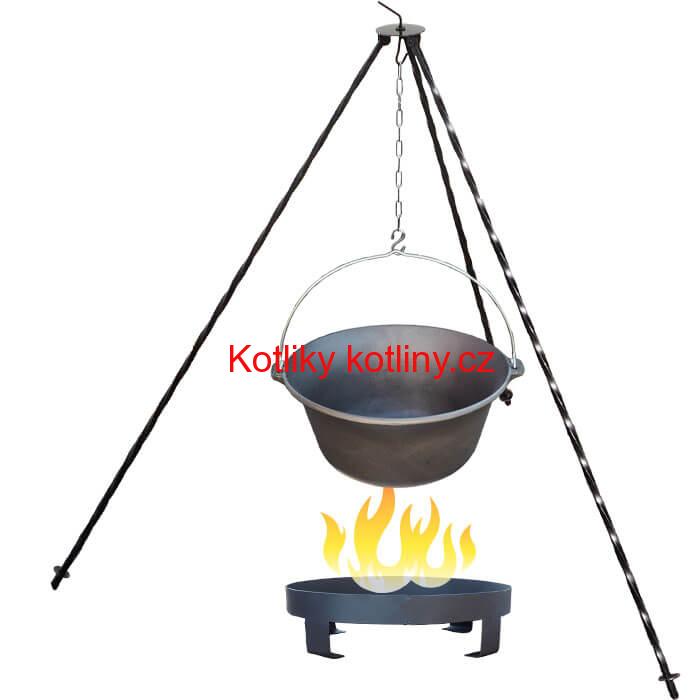 Litinový kotlík 10,8 L + trojnožka 1,2 m + ohniště 36 cm