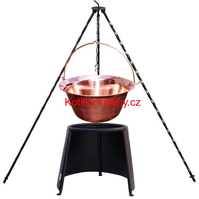 Měděný kotlík 14 L (1,2 mm) + chránič plamene 37 cm + trojnožka 1,2 m