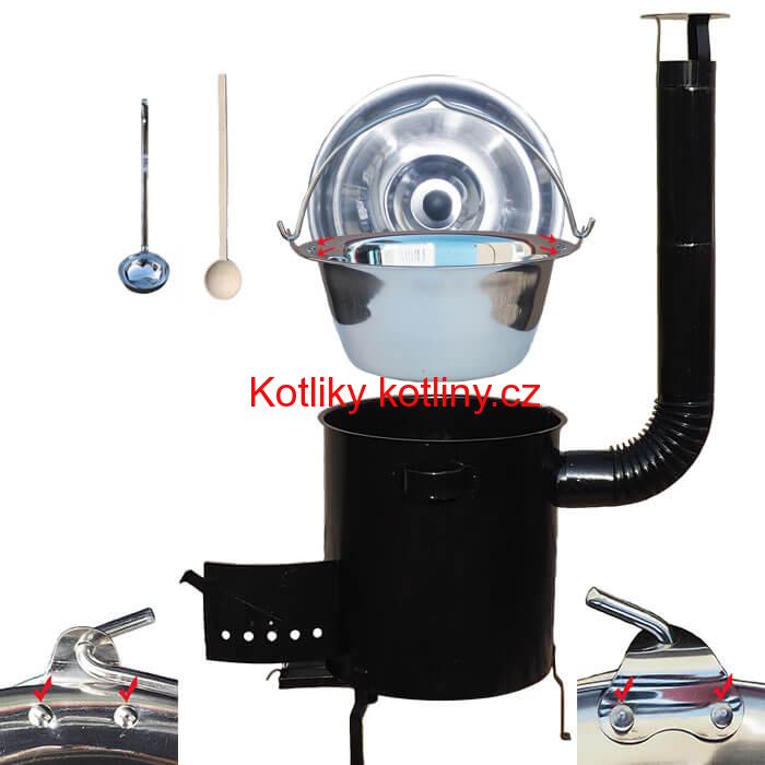 Nerezový kotlík 30 L (0,8 mm) zesílený s nýty + hrubostěnná (1,5 mm) kovová kotlina 45 STRONG