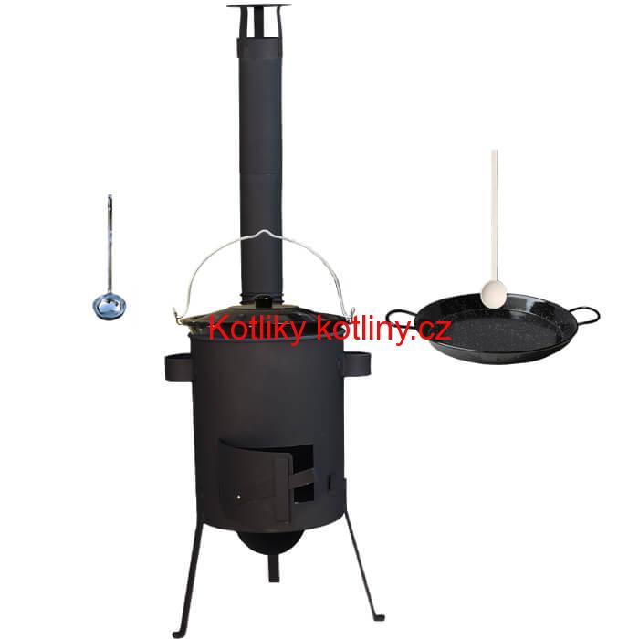 Smaltovaný kotlík 13 L + Paella pánev 38 cm + žáruvzdorná kotlina 36 PLUS 600 4 MM
