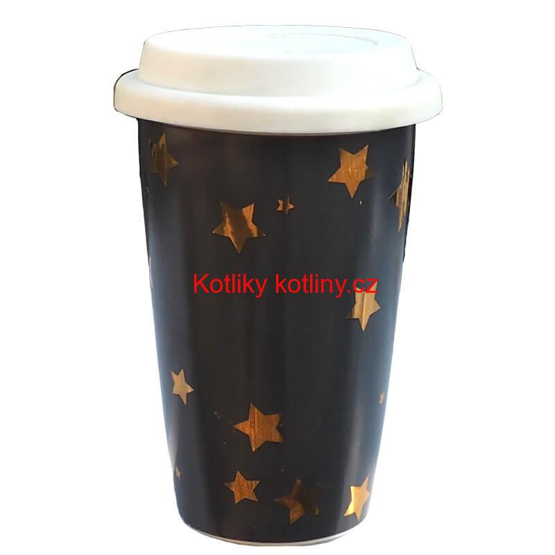 Keramický hrnek s víčkem - hnědý VÁNOCE