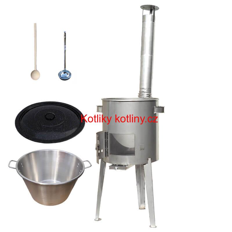 Nerezový kotel 40 L (1,2 mm) + nerezová kotlina 45 cm LUXUS + naběračka a vařečka