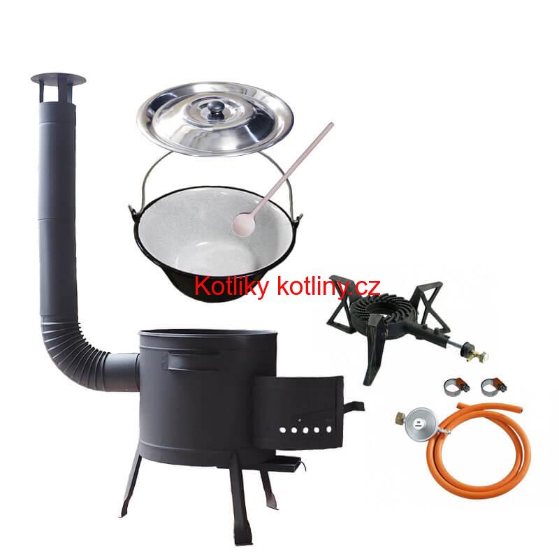 Smaltovaný kotlík (1,2 mm) 25 L + litinový hořák 5,5 kW + nízká kotlina 42 PLUS 600 + nerezová poklice INOX