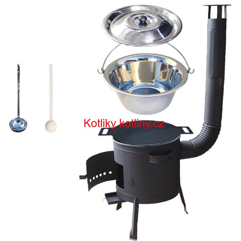 Nerezový kotlík 20 L (1,2 mm) INOX + železná pánev 44 cm UNI + kotlina 42 cm PLUS 600