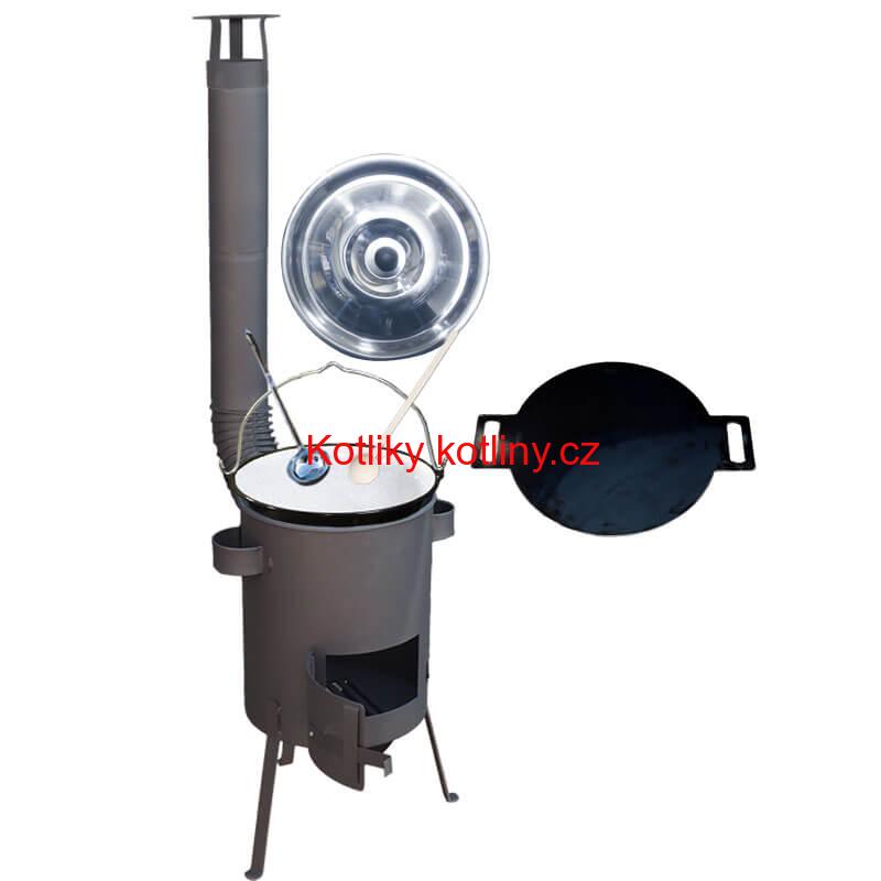 Smaltovaný kotlík 20 L + železná pánev 44 cm UNI + žáruvzdorná kotlina kotlina 42 cm PLUS 600 4 MM