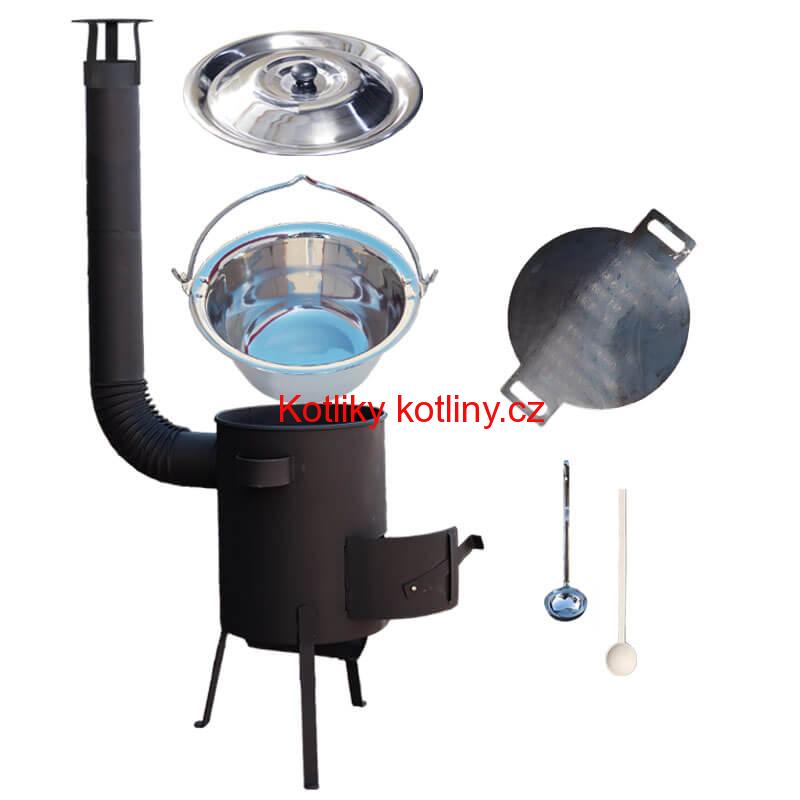 Nerezový kotlík 15 L (1,2 mm) + železná pánev 38 cm UNI + žáruvzdorná kotlina 36 cm PLUS 600 4 MM