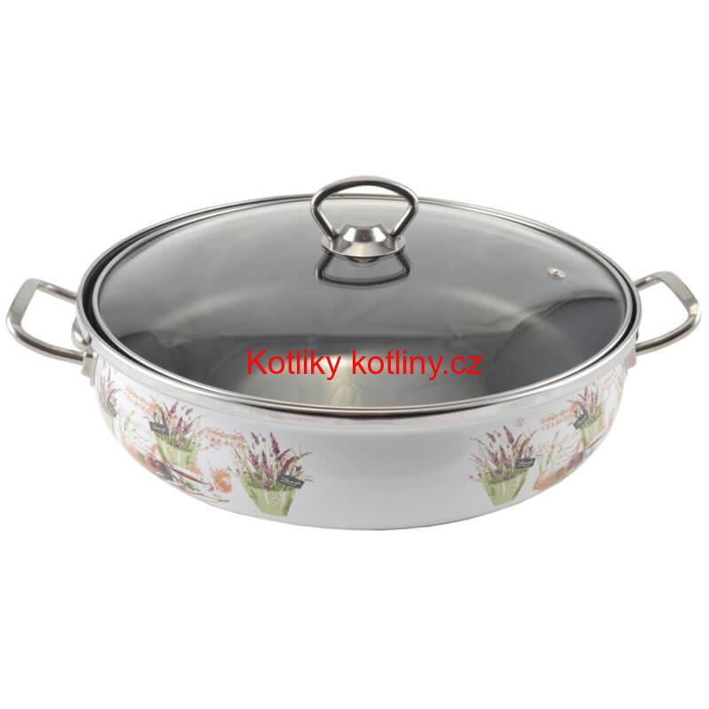 Smaltovaný rendlík s poklicí 30 cm LEVANDULE