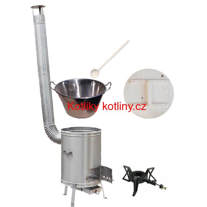 Zabijačkový nerezový kotel 100 L + nerezová kotlina 60 cm + hořák 7 kW a vařečka