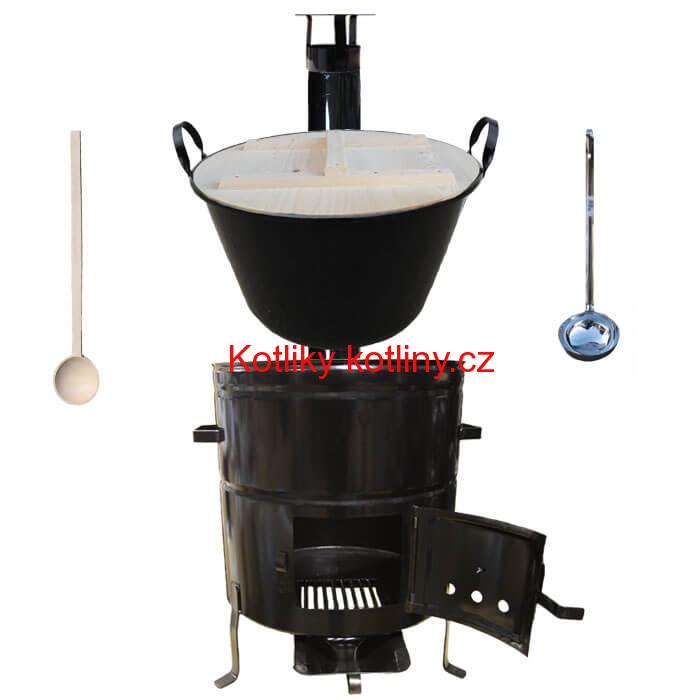 Smaltovaný kotel 100 L + kovová kotlina 60 cm + vařečka a naběračka BIG PARTY