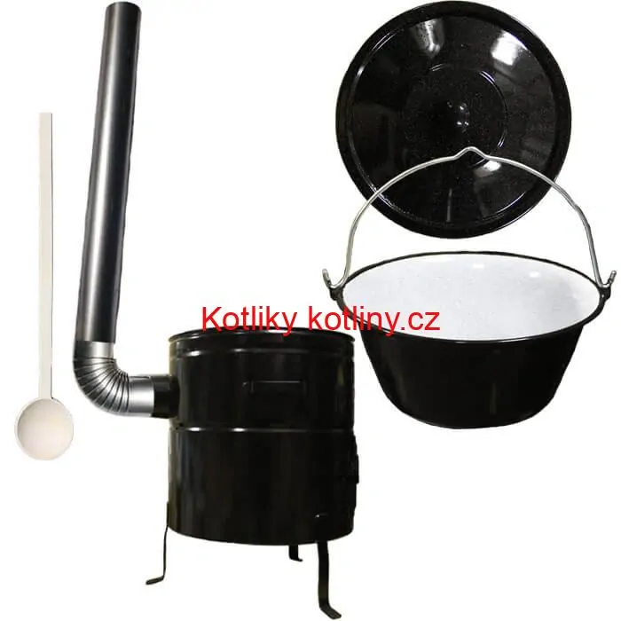 Smaltovaný kotlík 30 L (1,2 mm) + kovová kotlina 50 CLASSIC (KOV) + kouřovod Max Party