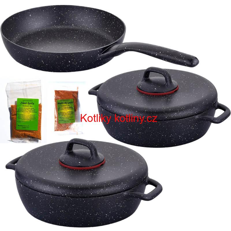 Sada hrnců s poklicí + pánev + pepř Classic Plus Volkanit