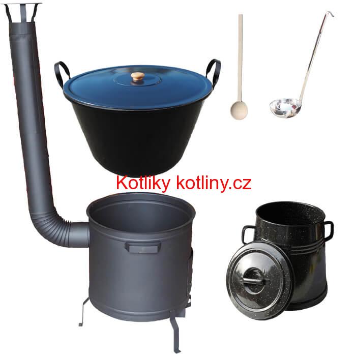 Smaltovaný kotel 70 L + žáruvzdorná kotlina 53 cm PLUS 600 + Nádoba na sádlo 10 L