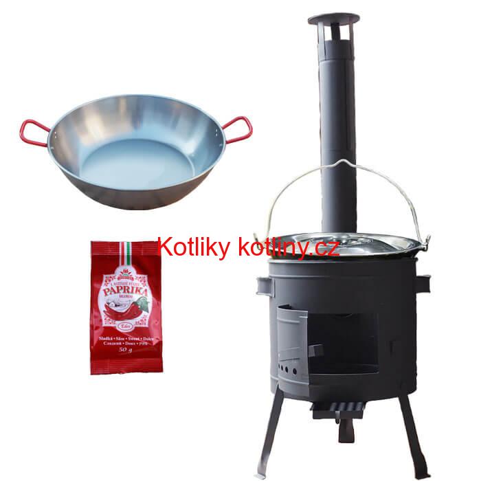 Smaltovaný kotlík 22 L + Pánev PAELLA (WOK) 45 cm + sladká paprika 50 g + nízká kotlina 42 PLUS 600
