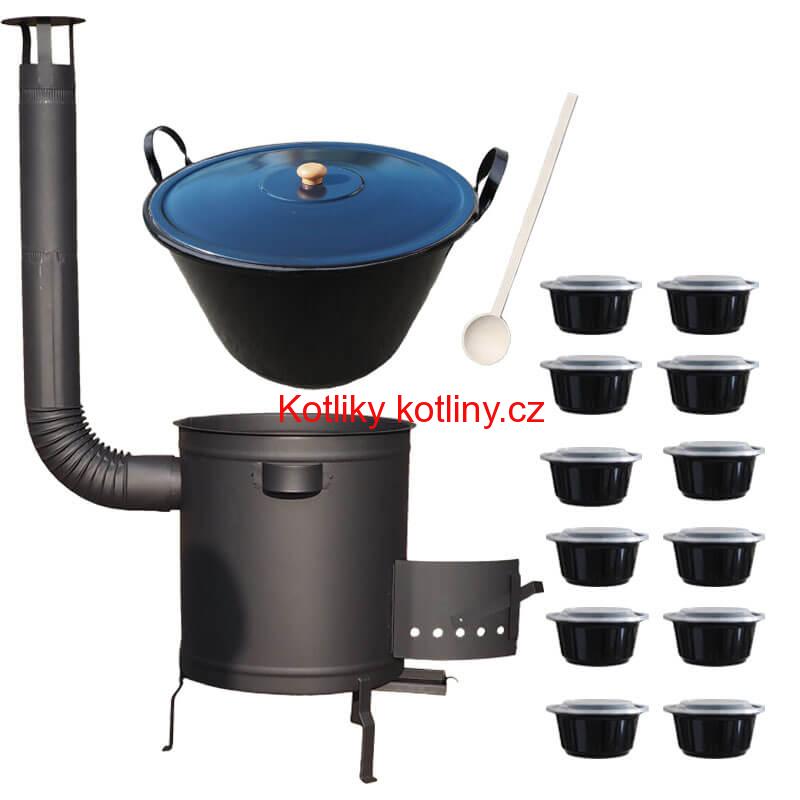 Smaltovaný kotel 70 L + silná kovová kotlina 53 cm (1,5 mm) STRONG PLUS 600 + misky 12 ks