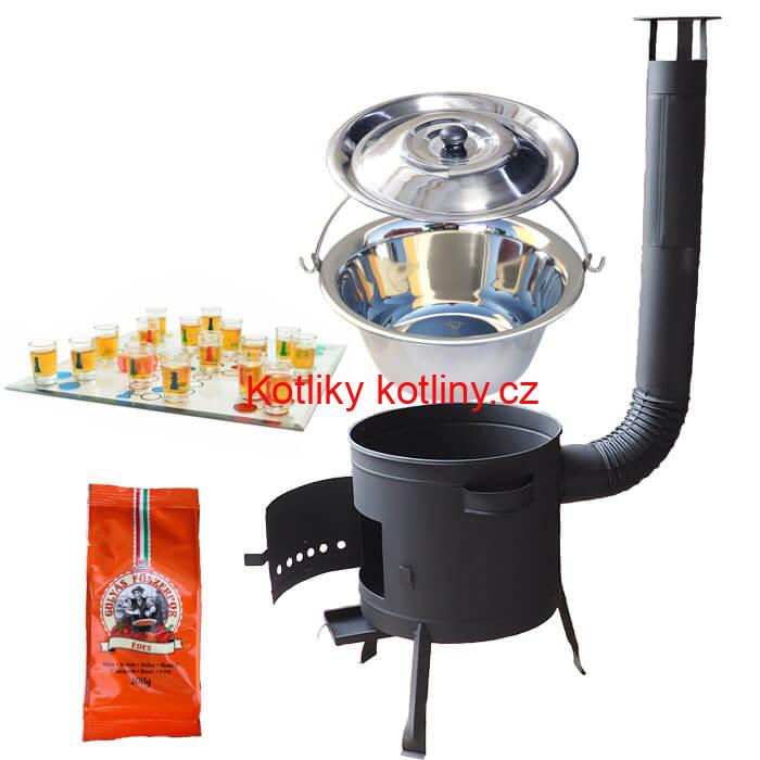 Nerezový kotlík 14 L (0,8 mm) + pepř + člověče pi už + nízká žáruvzdorná kotlina 36 PLUS 600
