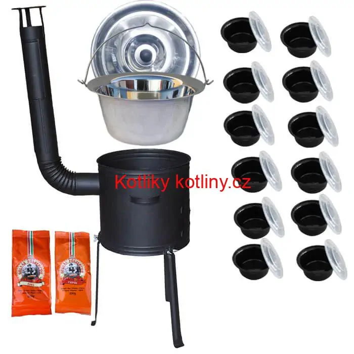 Nerezový kotlík 22 L (0,8 mm) INOX + žáruvzdorná kotlina 42 cm Plus 700 + misky 12 ks + 2 x pepř na guláš 100 g